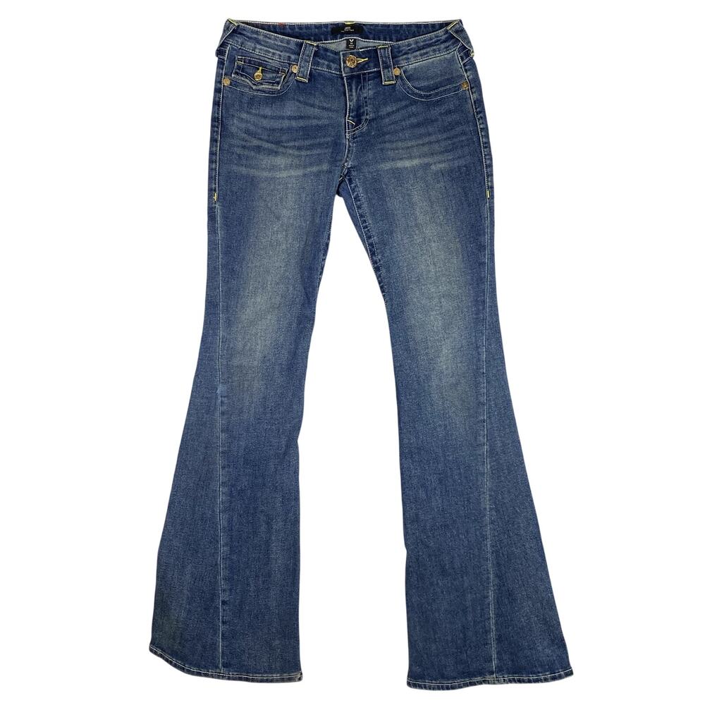 True Religion Joey Low Rise Flare Jeans Women 28 Blue Washed Denim Y2K